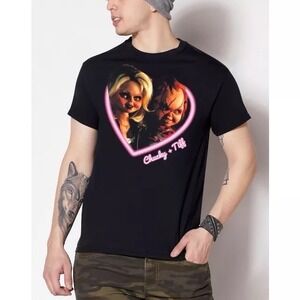 Child's Play Chucky & Bride Tiffany Heart Unisex Tee Black NEW Size Large